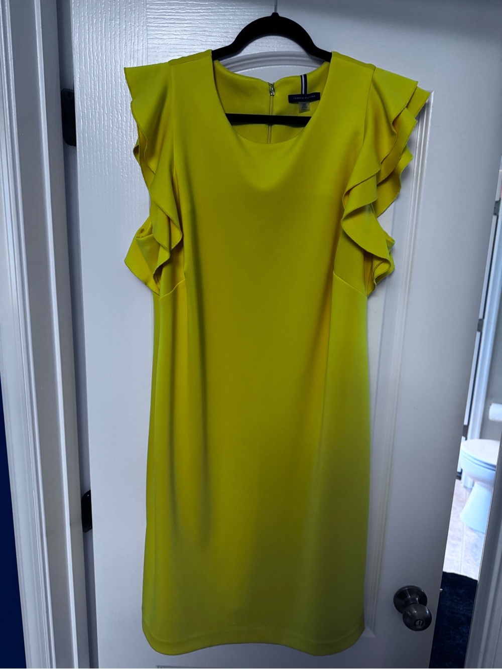 Tommy Hilfiger Chartreuse Ruffle Sleeve Shift Dress